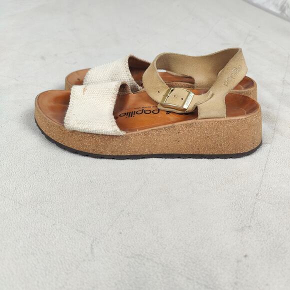 Birkenstock Papillio‎ Glenda Wedge Sandals Womens 37 US 6 White Buckle Canvas - Picture 7 of 9